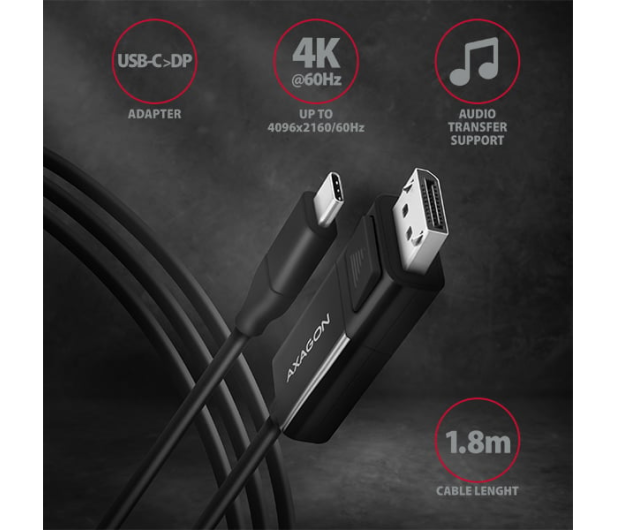 AXAGON RVC-DPC Konwerter/kabel USB-C -> DisplayPort 1,8m, 4K/60HZ - 1353445 - zdjęcie 5